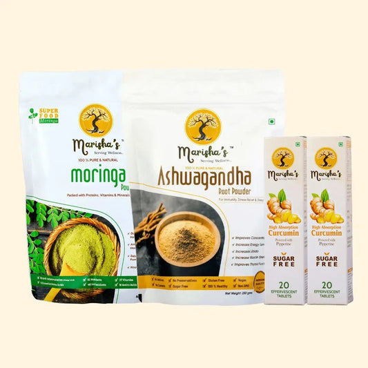 moringa powder | immunity booster combo | curcumin tablets | ashwagandha powder | wellness | marishas