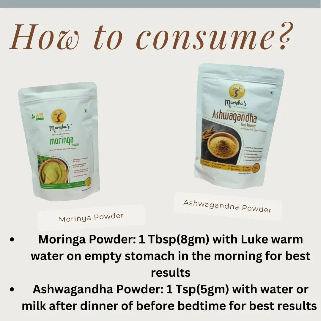 Moringa powder | ashwagandha powder | superfood | superfood combo | herbal | marishas | can you take moringa and ashwagandha together